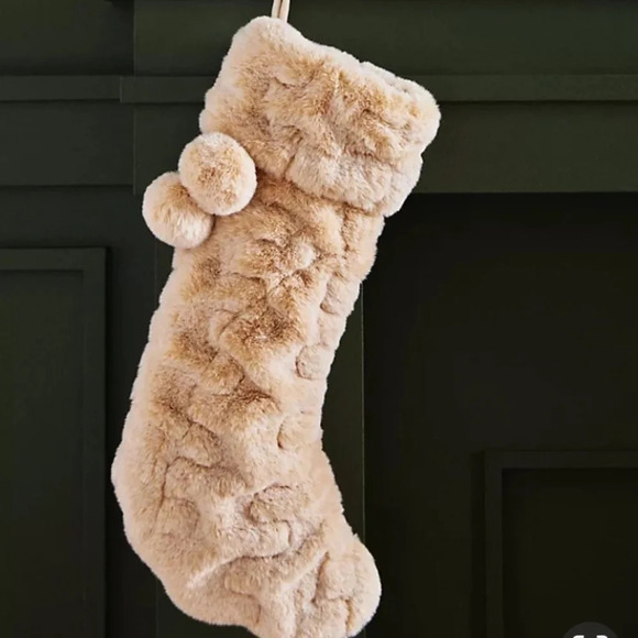 Anthropologie Copper  Ivory Embroidered Faux Fur Stocking - Picture 4 of 4